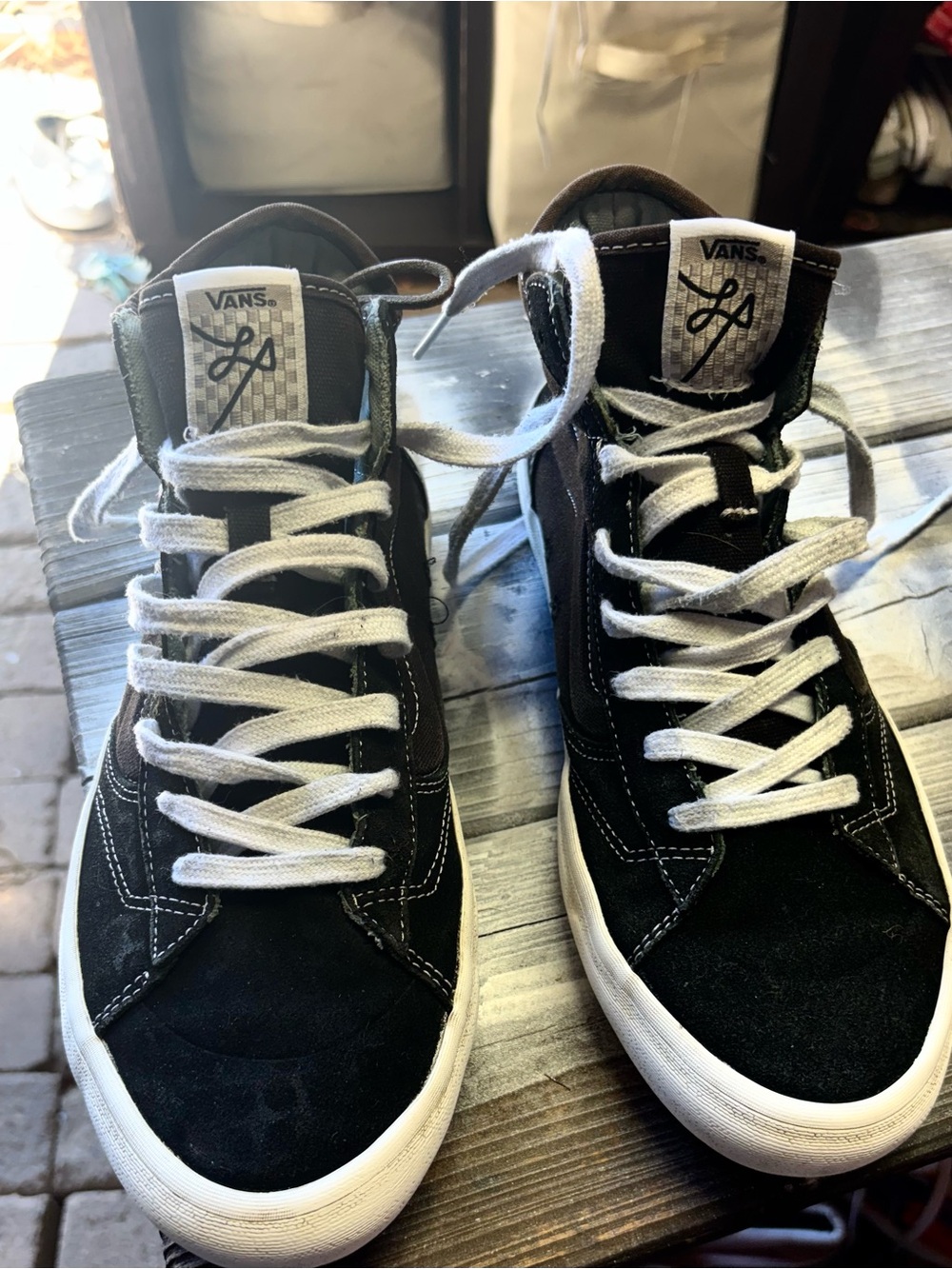 Vans Black High-Top Skate Shoes with White Laces size 10.5